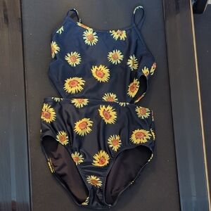 Old Navy Kids Swim One Piece - Black with Yellow Sunflowers